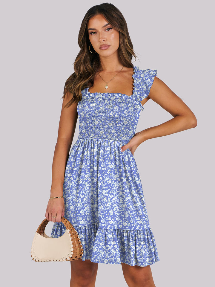 ANRABESS Women's Summer Casual Sleeveless Square Neck Dress 2025 Smocked Ruffle Backless Boho Beach Cute Teen Short Sundress
