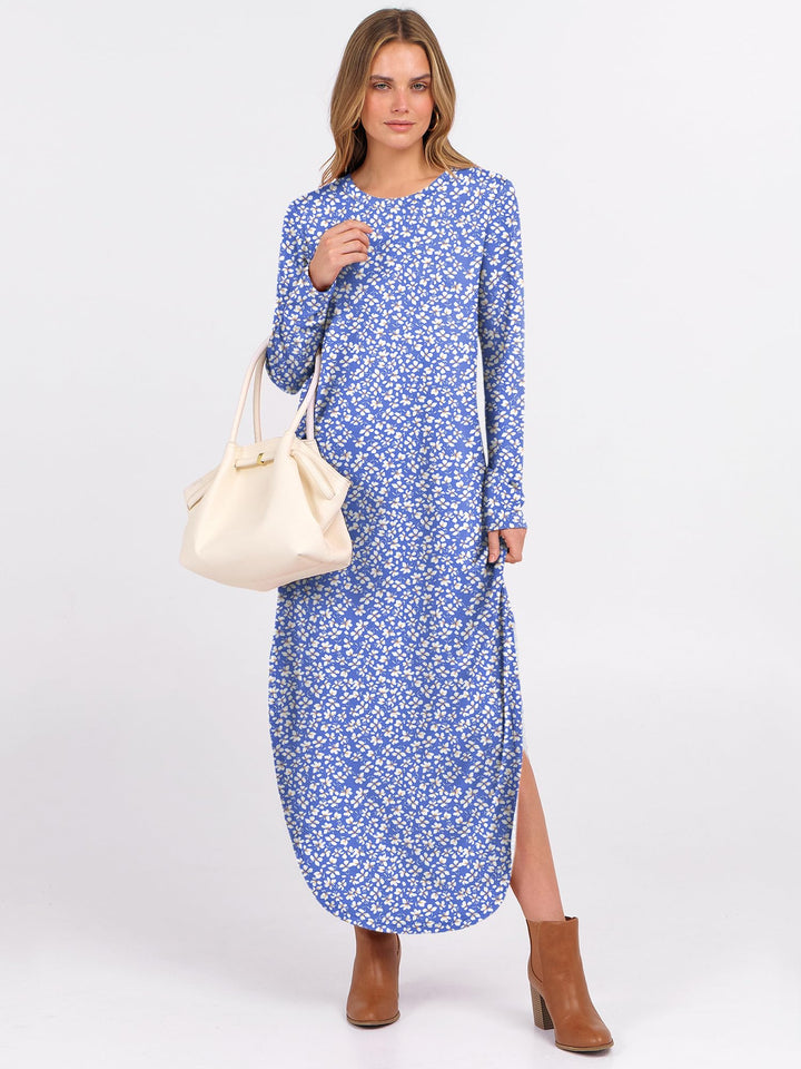 ANRABESS Women's Long Sleeve Maxi Dresses 2025 Fall Outfits Casual Loose Split Travel Vacation T Shirt Dress with Pockets