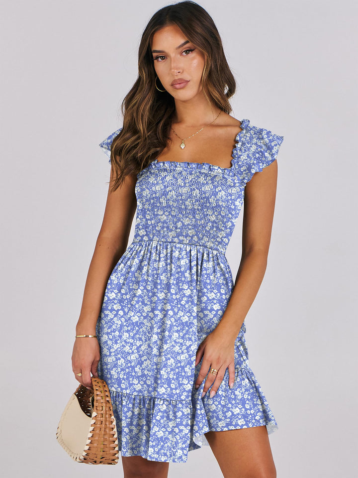 ANRABESS Women's Summer Casual Sleeveless Square Neck Dress 2025 Smocked Ruffle Backless Boho Beach Cute Teen Short Sundress