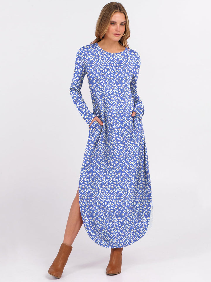 ANRABESS Women's Long Sleeve Maxi Dresses 2025 Fall Outfits Casual Loose Split Travel Vacation T Shirt Dress with Pockets