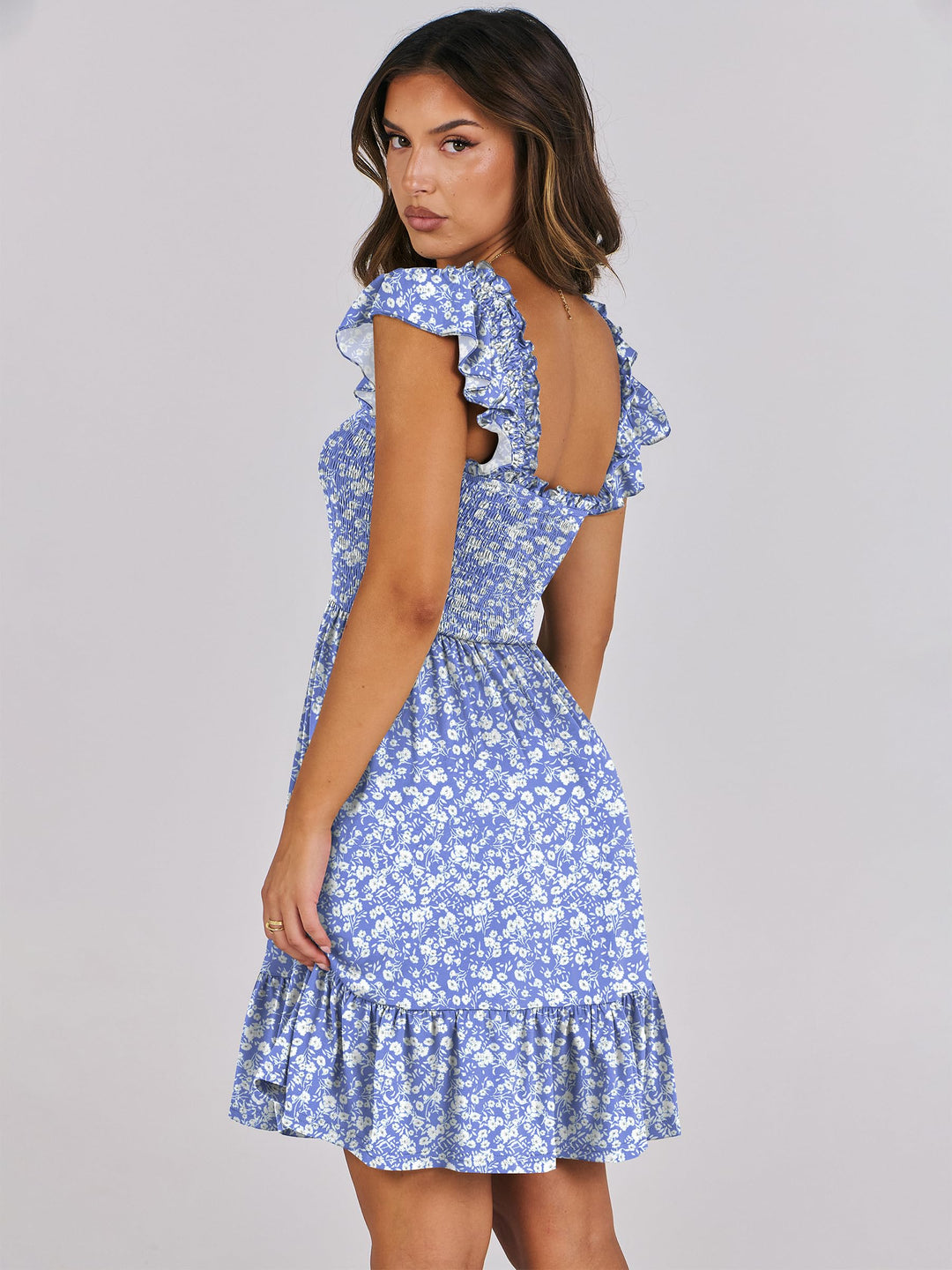 ANRABESS Women's Summer Casual Sleeveless Square Neck Dress 2025 Smocked Ruffle Backless Boho Beach Cute Teen Short Sundress