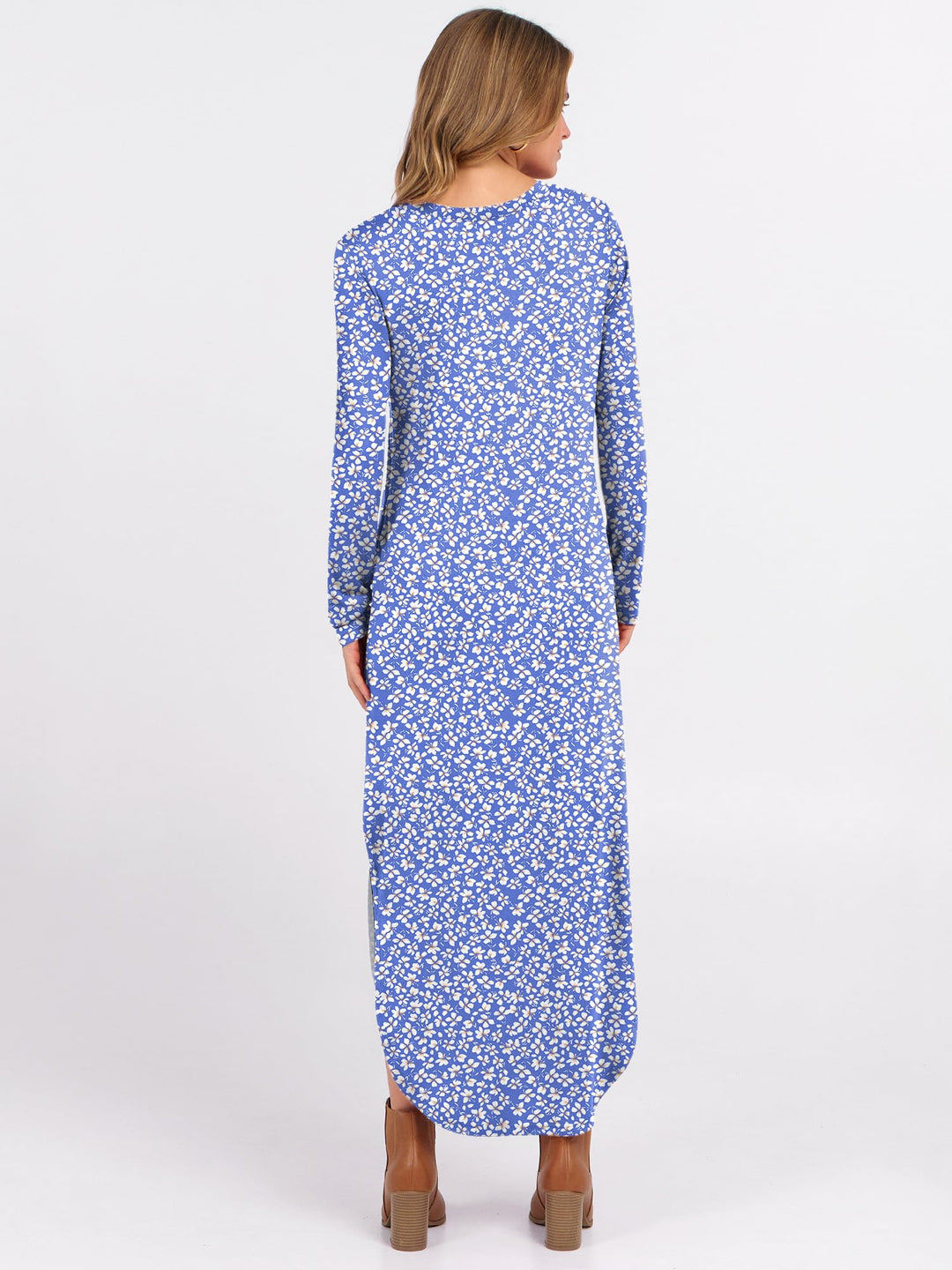 ANRABESS Women's Long Sleeve Maxi Dresses 2025 Fall Outfits Casual Loose Split Travel Vacation T Shirt Dress with Pockets