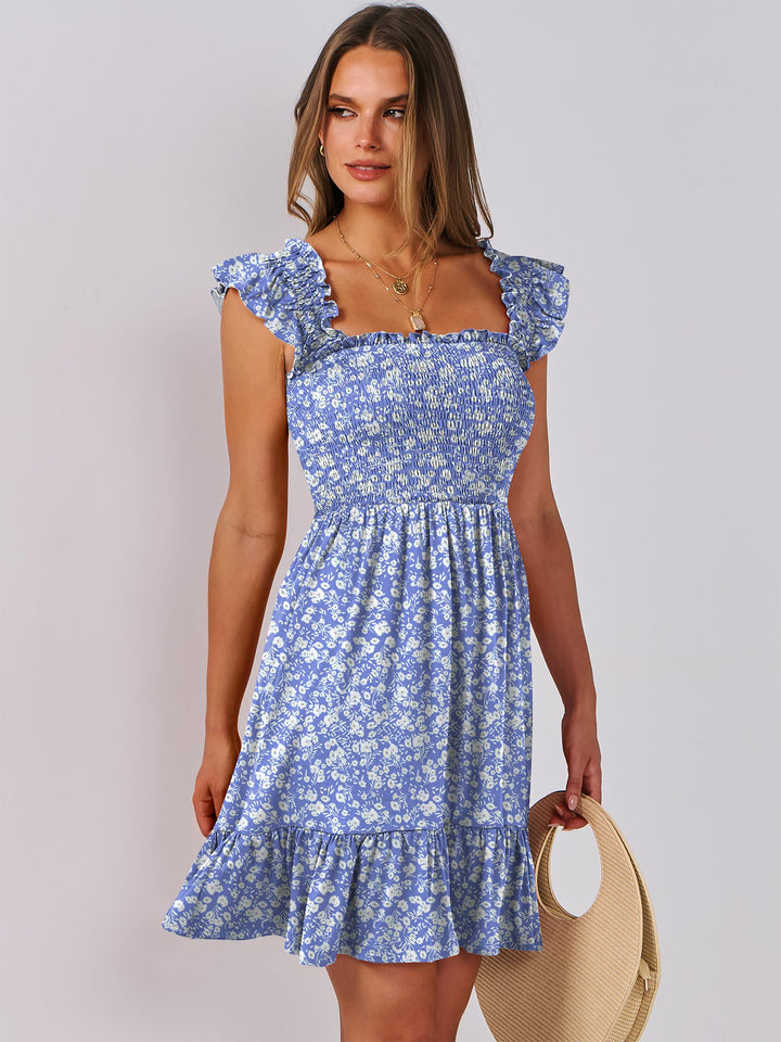 ANRABESS Women's Summer Casual Sleeveless Square Neck Dress 2025 Smocked Ruffle Backless Boho Beach Cute Teen Short Sundress