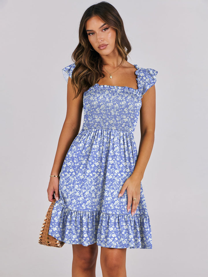 ANRABESS Women's Summer Casual Sleeveless Square Neck Dress 2025 Smocked Ruffle Backless Boho Beach Cute Teen Short Sundress