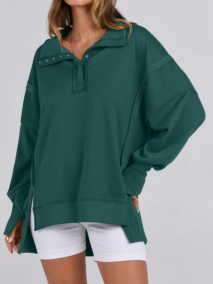 ANRABESS Women's Sweatshirts Oversized Casual Loose Button Up Henley Pullover Top High Low Split 2025 Fall Fashion Outfits