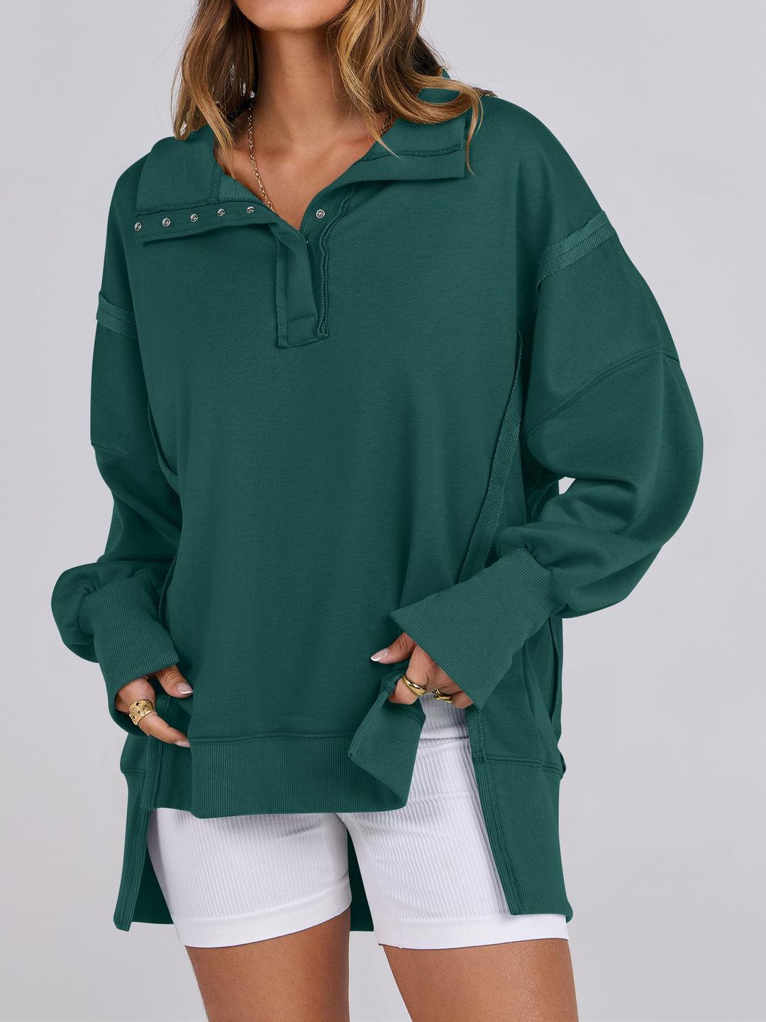 ANRABESS Women's Sweatshirts Oversized Casual Loose Button Up Henley Pullover Top High Low Split 2025 Fall Fashion Outfits