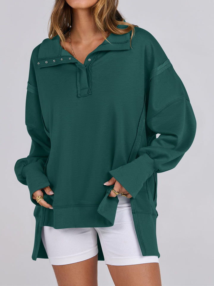 ANRABESS Women's Sweatshirts Oversized Casual Loose Button Up Henley Pullover Top High Low Split 2025 Fall Fashion Outfits