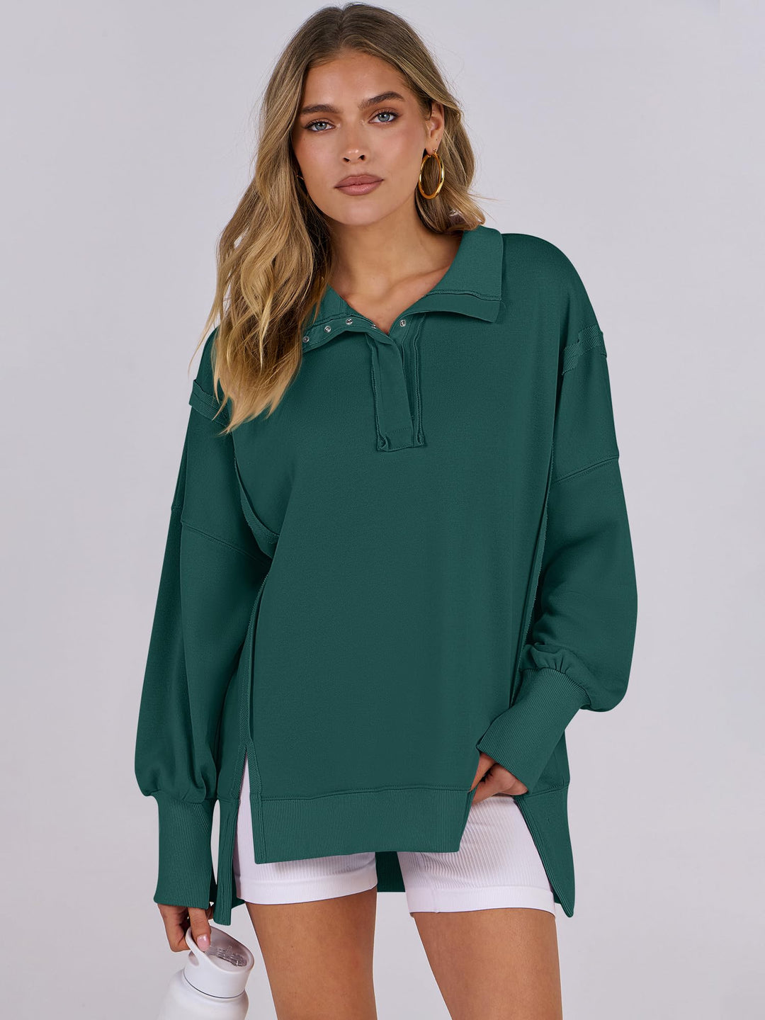 ANRABESS Women's Sweatshirts Oversized Casual Loose Button Up Henley Pullover Top High Low Split 2025 Fall Fashion Outfits