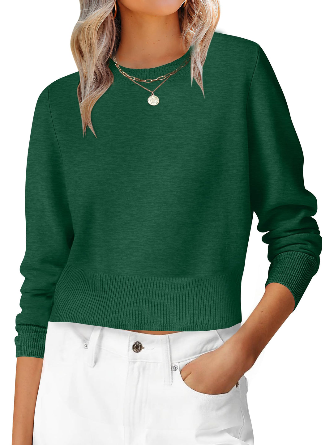ANRABESS Women’s Long Sleeve Sweaters Cropped Crew Neck Business Casual Light Weight Sweater Tops Fall Fashion Clothes 2025
