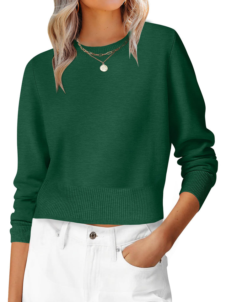 ANRABESS Women’s Long Sleeve Sweaters Cropped Crew Neck Business Casual Light Weight Sweater Tops Fall Fashion Clothes 2025