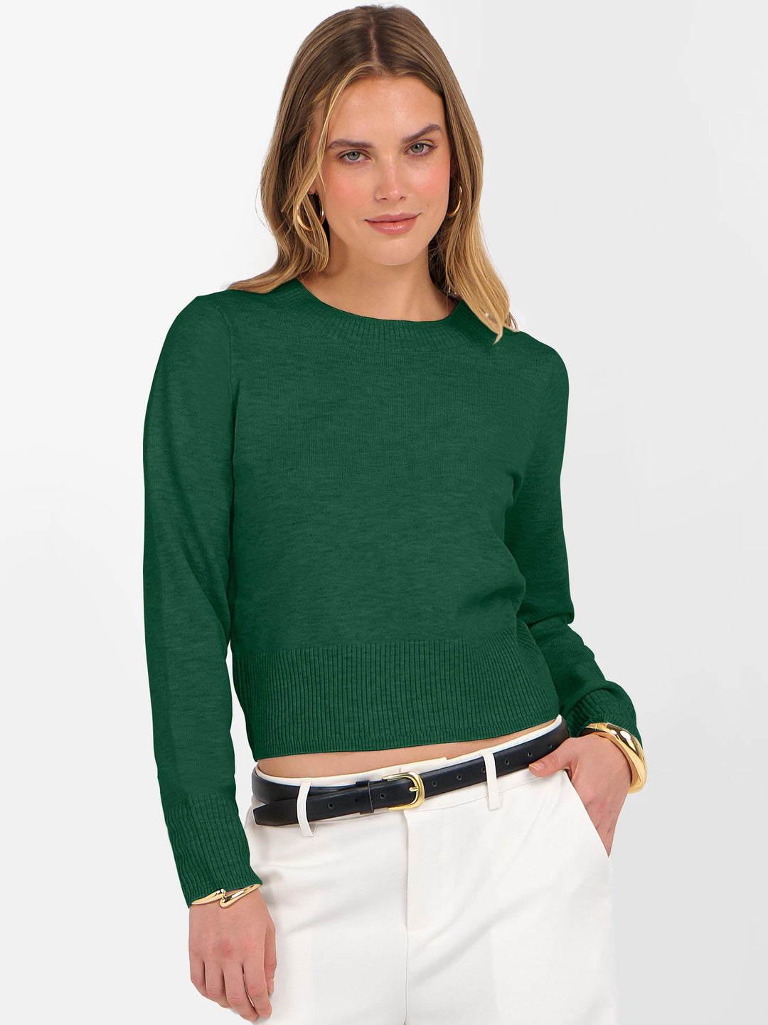 ANRABESS Women’s Long Sleeve Sweaters Cropped Crew Neck Business Casual Light Weight Sweater Tops Fall Fashion Clothes 2025