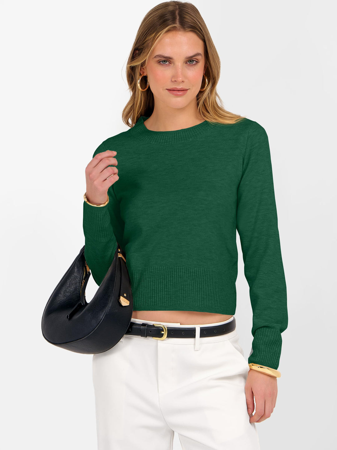 ANRABESS Women’s Long Sleeve Sweaters Cropped Crew Neck Business Casual Light Weight Sweater Tops Fall Fashion Clothes 2025