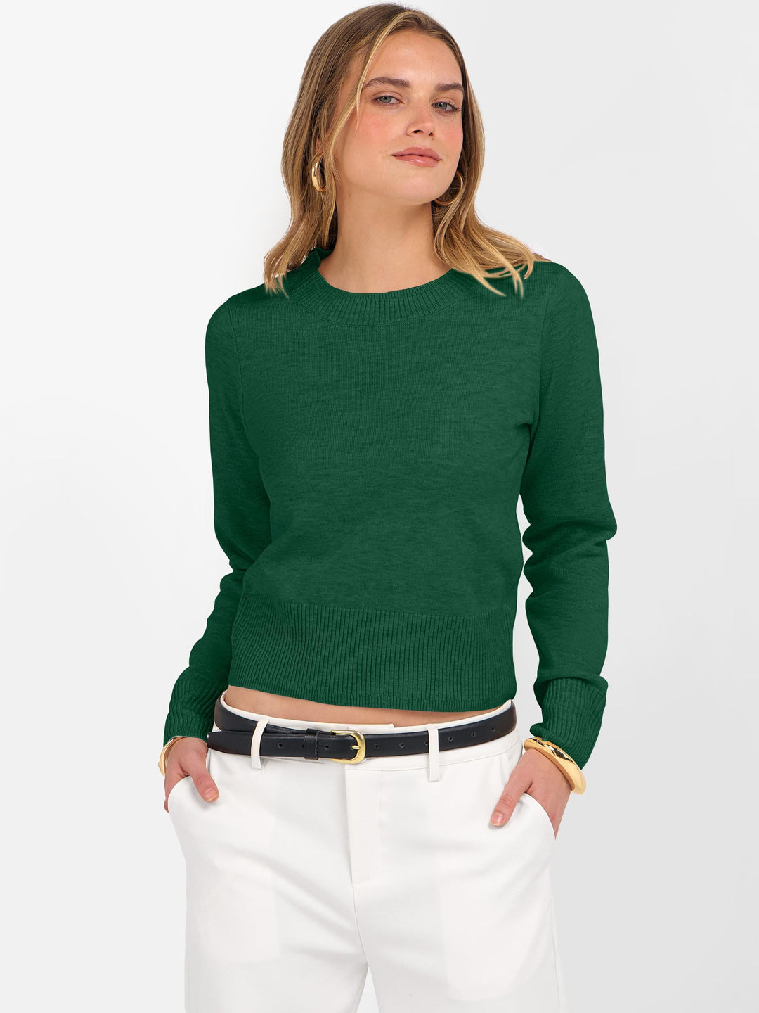 ANRABESS Women’s Long Sleeve Sweaters Cropped Crew Neck Business Casual Light Weight Sweater Tops Fall Fashion Clothes 2025