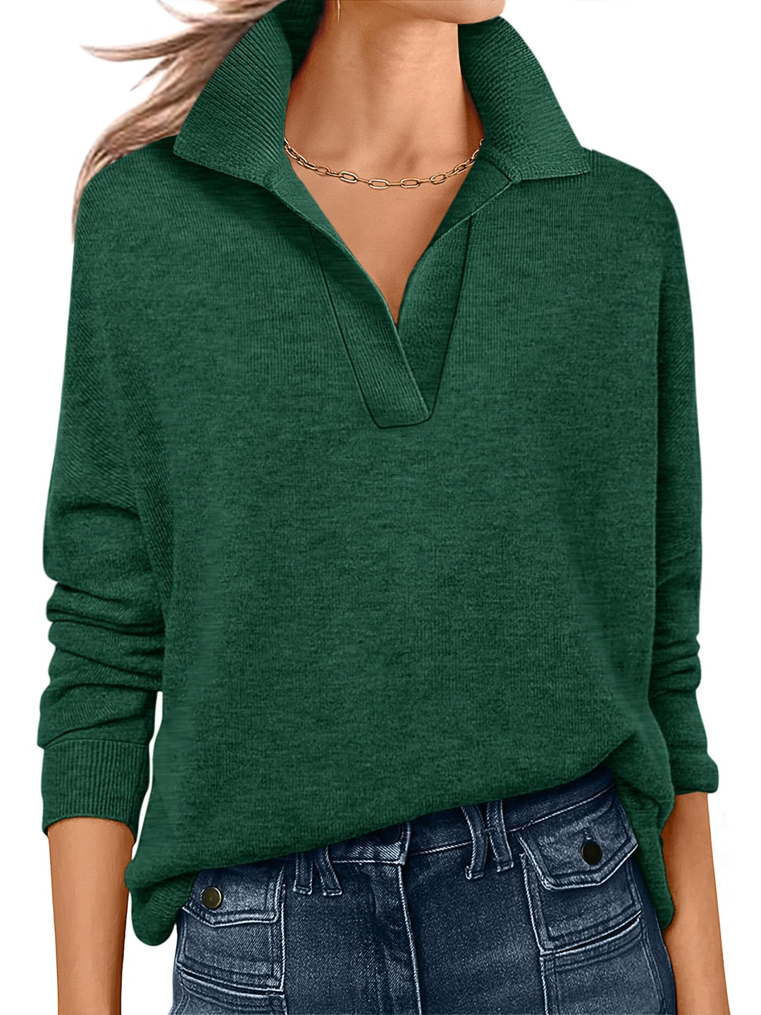 ANRABESS Womens Polo V Neck Long Sleeve Sweaters Lightweight Dressy Casual Business Basic Knit Pullover Top 2025 Fall Outfits