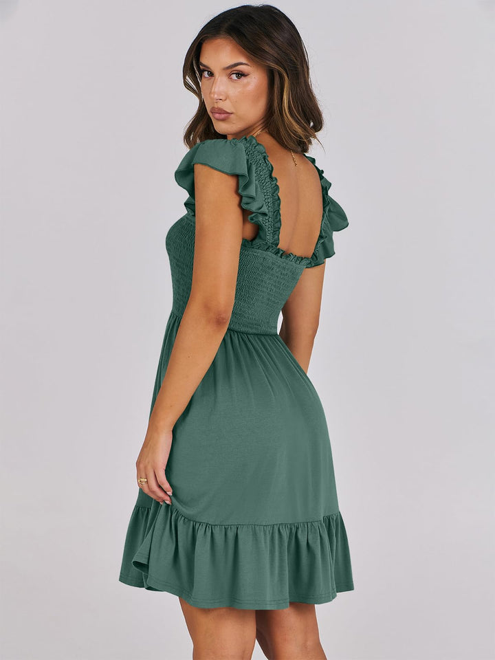 ANRABESS Women's Summer Casual Sleeveless Square Neck Dress 2025 Smocked Ruffle Backless Boho Beach Cute Teen Short Sundress