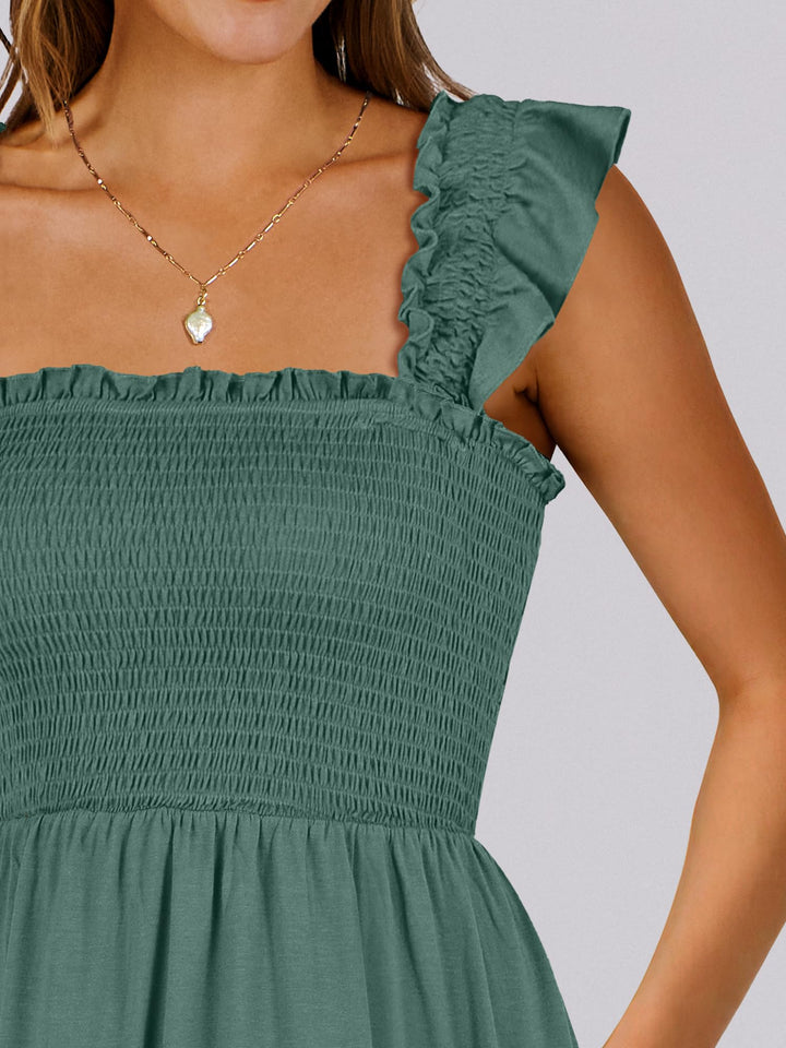 ANRABESS Women's Summer Casual Sleeveless Square Neck Dress 2025 Smocked Ruffle Backless Boho Beach Cute Teen Short Sundress