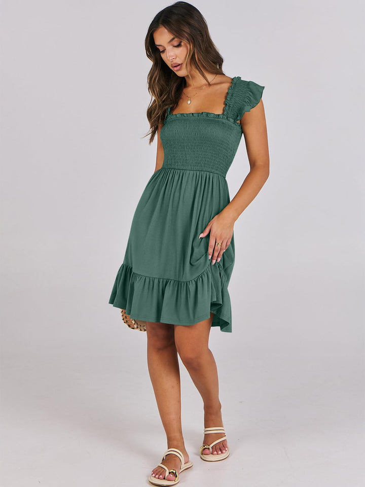 ANRABESS Women's Summer Casual Sleeveless Square Neck Dress 2025 Smocked Ruffle Backless Boho Beach Cute Teen Short Sundress