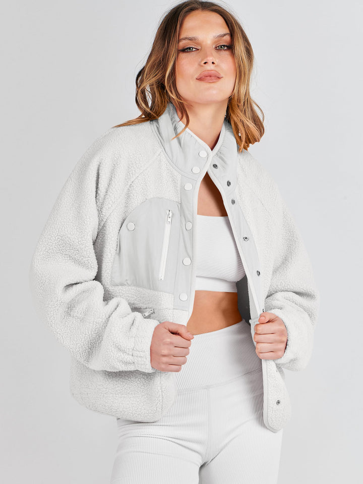 ANRABESS Womens Fuzzy Fleece Jacket Fall Casual Long Sleeve Cropped Sherpa Button Down Shacket Coats Outwear With Pockets