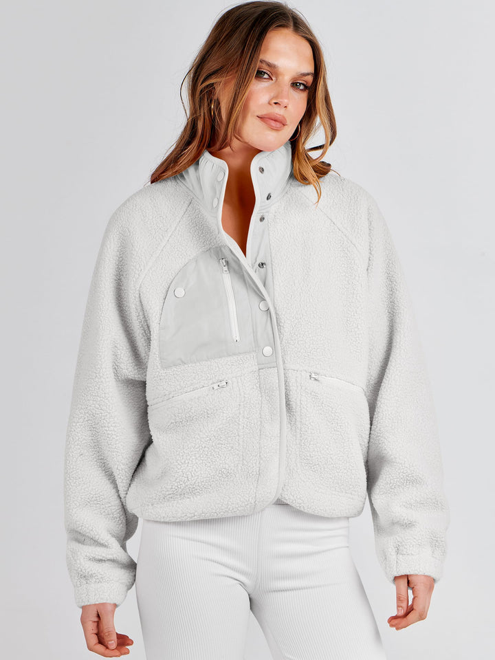 ANRABESS Womens Fuzzy Fleece Jacket Fall Casual Long Sleeve Cropped Sherpa Button Down Shacket Coats Outwear With Pockets