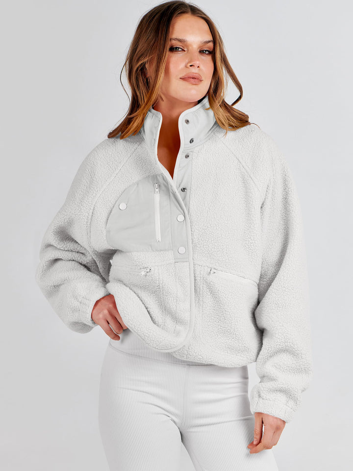 ANRABESS Womens Fuzzy Fleece Jacket Fall Casual Long Sleeve Cropped Sherpa Button Down Shacket Coats Outwear With Pockets