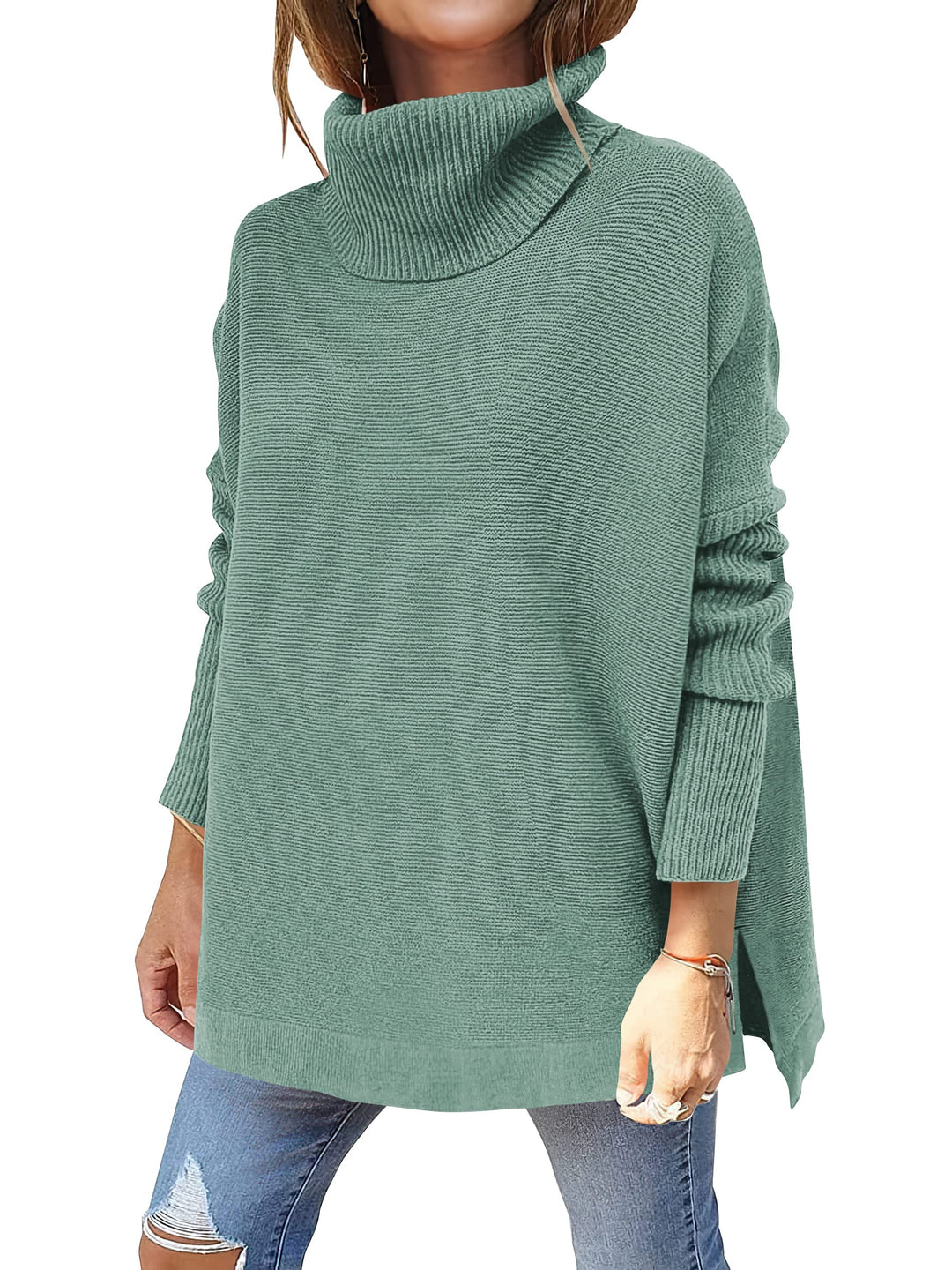 ANRABESS Batwing Sleeve Turtleneck Loose Tunic Pullover