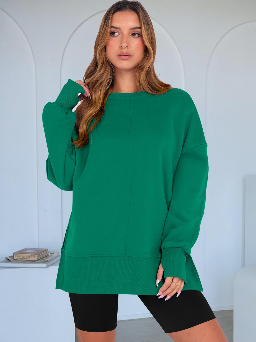 ANRABESS Women Oversized Sweatshirts Thumbhole Long Sleeve Hoodies Shirts 2025 Fall Side Slit Pullover Top Teen Y2k Outfits