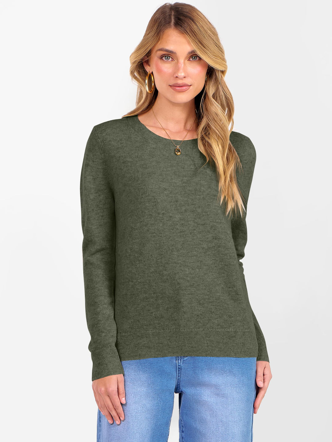 ANRABESS Womens 100% Wool Sweaters Crewneck Long Sleeve Work Business Casual Basic Sweater Tops 2025 Fall Outfits