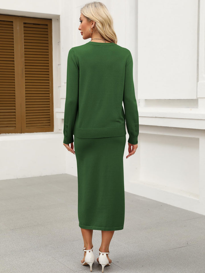 ANRABESS 2 Piece Skirts Sets For Women Fall Fashion 2025 Striped Sweater Midi Dress Knit Lounge Travel Outfits Winter Clothes