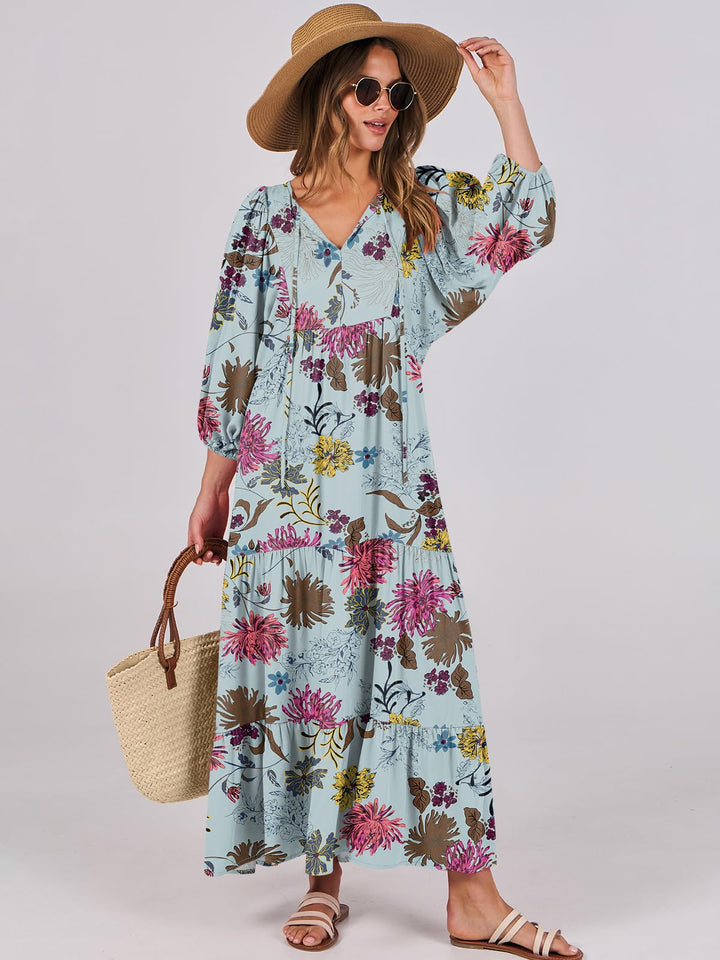 ANRABESS Womens Boho Maxi Dresses 2025 Summer V Neck Puff Sleeve Floral Flowy Swing Fall Casual Long Dress