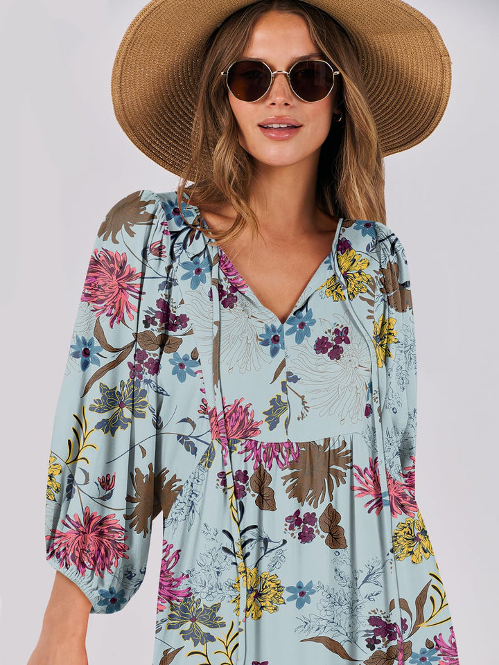 ANRABESS Womens Boho Maxi Dresses 2025 Summer V Neck Puff Sleeve Floral Flowy Swing Fall Casual Long Dress