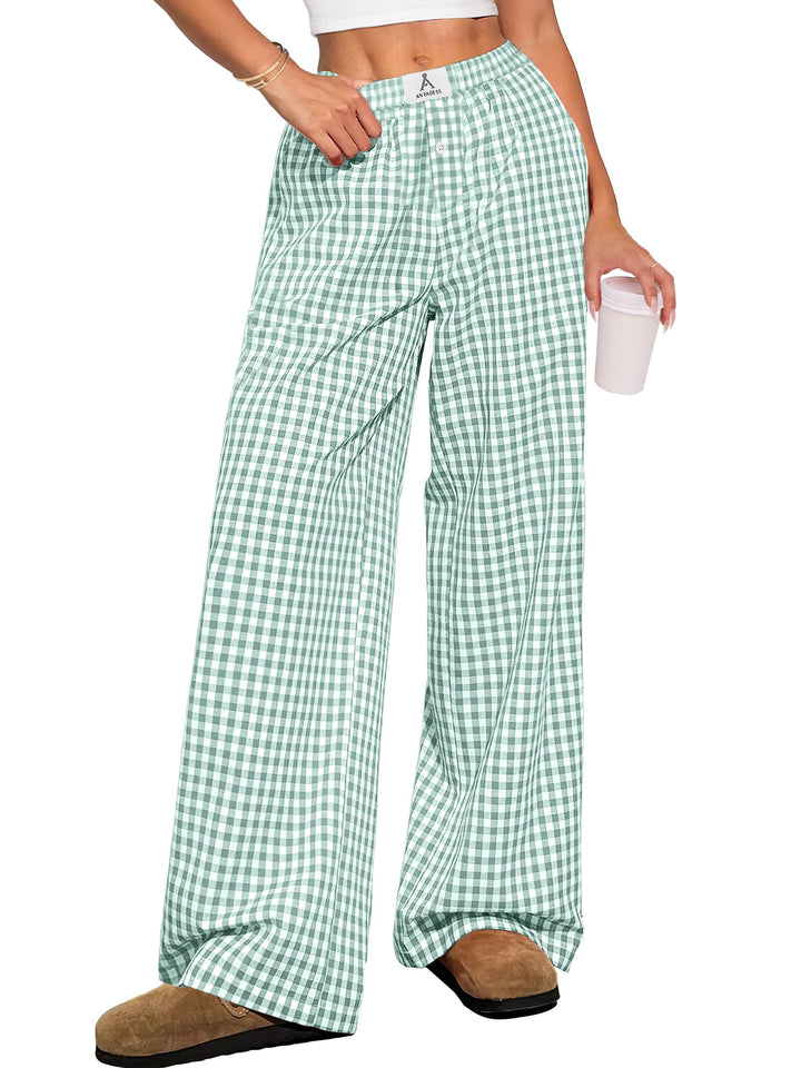 ANRABESS Womens Striped Gingham Pants 2025 Pajama Lounge Boxer Pants Cute Comfy PJ Bottoms with Pockets Y2K Plaid Outfits
