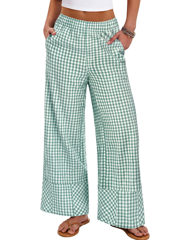ANRABESS Womens Gingham Striped Boxer Pants Pajama Lounge PJ Bottoms Plaid Wide Leg Casual Cute Fall Trousers with Pockets