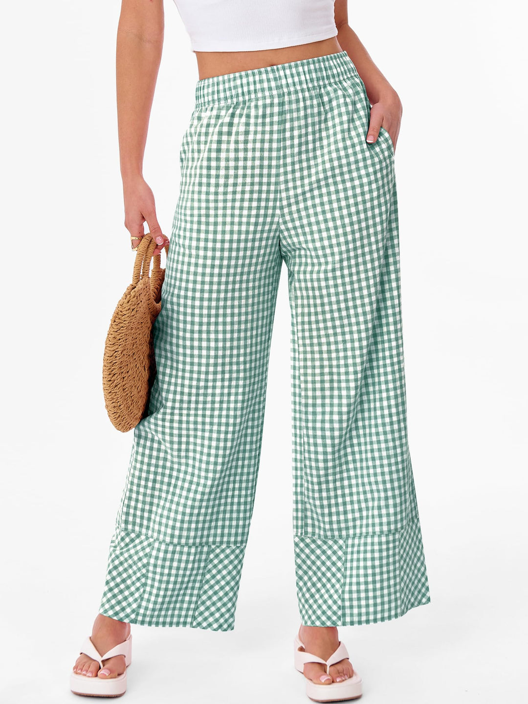 ANRABESS Womens Gingham Striped Boxer Pants Pajama Lounge PJ Bottoms Plaid Wide Leg Casual Cute Fall Trousers with Pockets