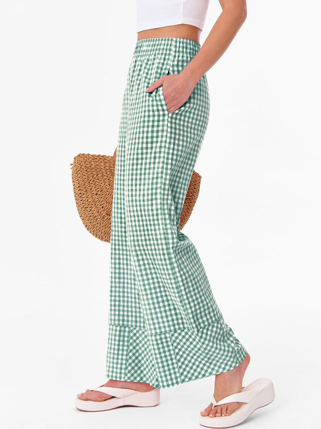 ANRABESS Womens Gingham Striped Boxer Pants Pajama Lounge PJ Bottoms Plaid Wide Leg Casual Cute Fall Trousers with Pockets