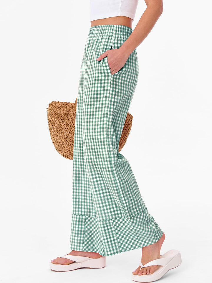 ANRABESS Womens Gingham Striped Boxer Pants Pajama Lounge PJ Bottoms Plaid Wide Leg Casual Cute Fall Trousers with Pockets