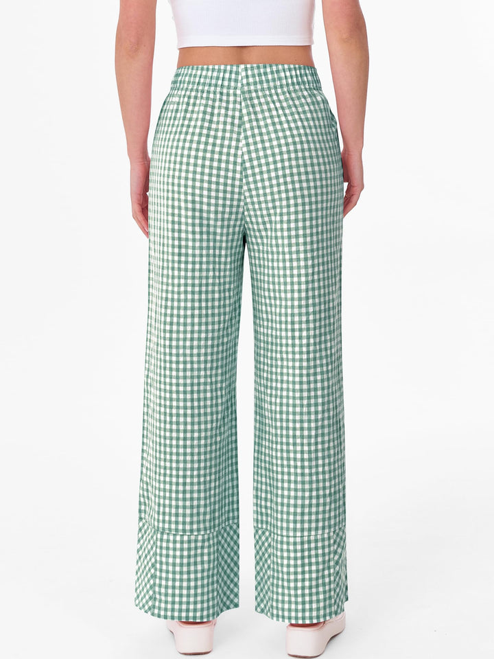 ANRABESS Womens Gingham Striped Boxer Pants Pajama Lounge PJ Bottoms Plaid Wide Leg Casual Cute Fall Trousers with Pockets