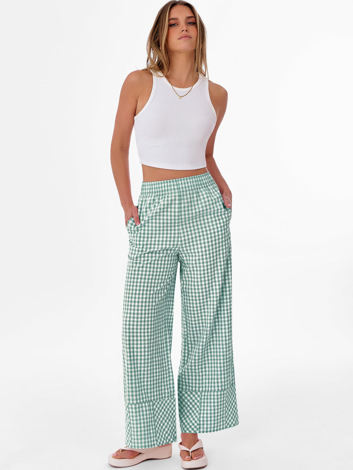 ANRABESS Womens Gingham Striped Boxer Pants Pajama Lounge PJ Bottoms Plaid Wide Leg Casual Cute Fall Trousers with Pockets
