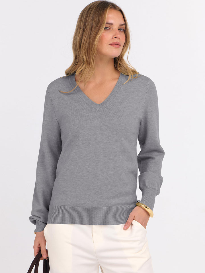 ANRABESS Womens Long Sleeve V Neck Sweaters 2025 Fall Fashion Wool Blend Work Pullover Top Travel Vacation Outfits