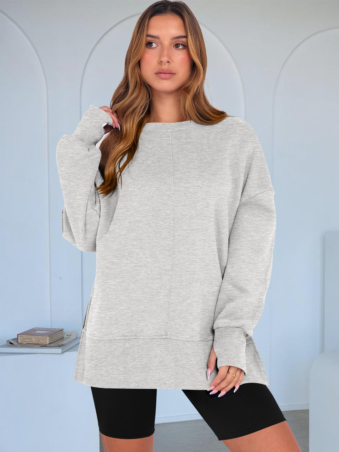 ANRABESS Women Oversized Sweatshirts Thumbhole Long Sleeve Hoodies Shirts 2025 Fall Side Slit Pullover Top Teen Y2k Outfits