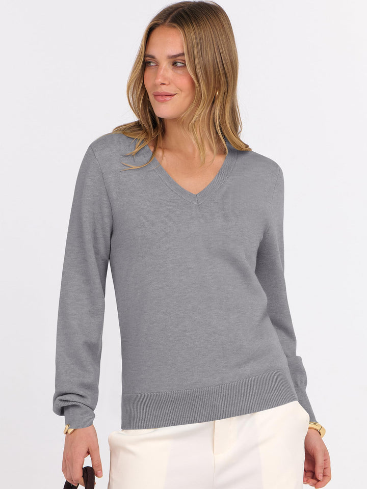 ANRABESS Womens Long Sleeve V Neck Sweaters 2025 Fall Fashion Wool Blend Work Pullover Top Travel Vacation Outfits