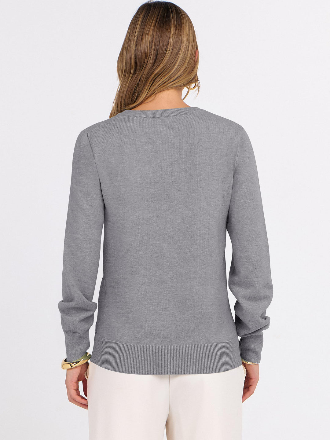 ANRABESS Womens Long Sleeve V Neck Sweaters 2025 Fall Fashion Wool Blend Work Pullover Top Travel Vacation Outfits