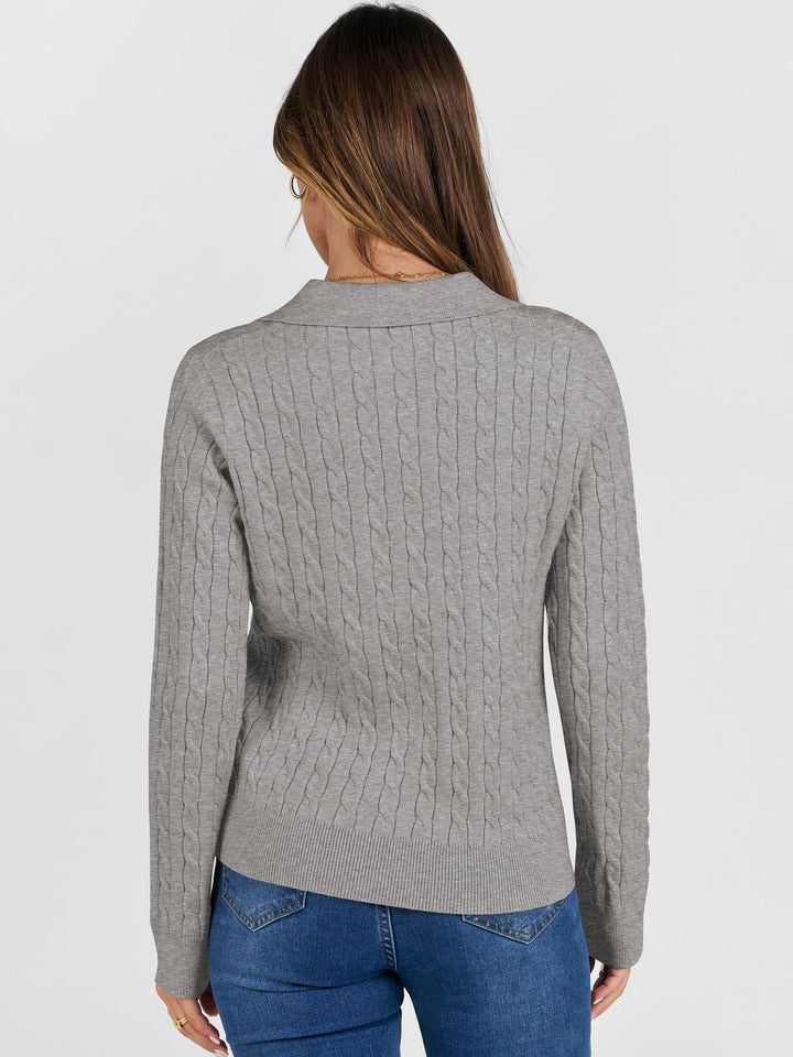ANRABESS Womens Cable Knit Sweaters Long Sleeve V Neck Sweater Tops Casual Pullover Polo Shirts 2025 Fall Fashion Outfits