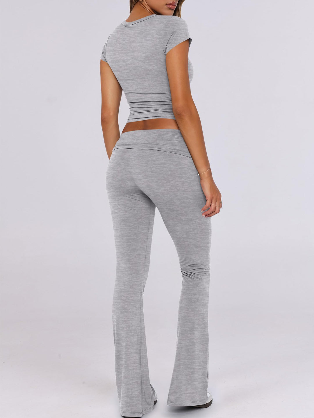 ANRABESS Lounge Sets for Women 2 Piece Foldover Yoga Flare Leggings Pants Crop Tops Casual Y2K Outfits Matching Tracksuit Set