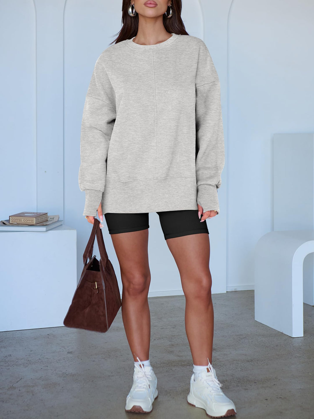 ANRABESS Women Oversized Sweatshirts Thumbhole Long Sleeve Hoodies Shirts 2025 Fall Side Slit Pullover Top Teen Y2k Outfits