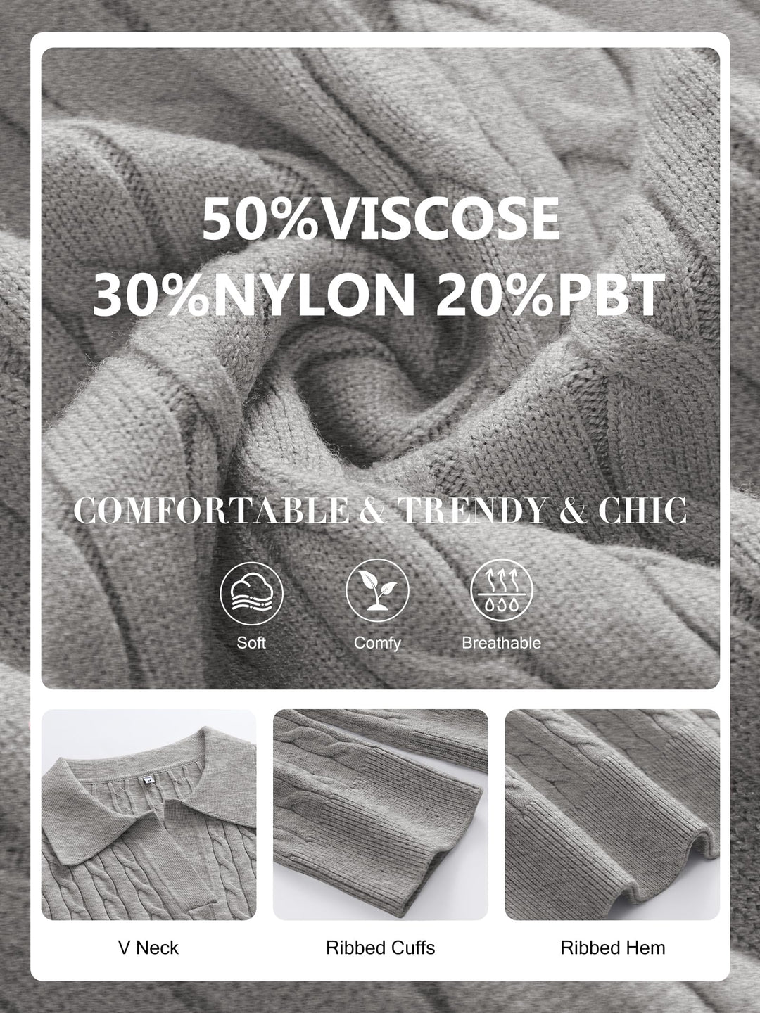 ANRABESS Womens Cable Knit Sweaters Long Sleeve V Neck Sweater Tops Casual Pullover Polo Shirts 2025 Fall Fashion Outfits