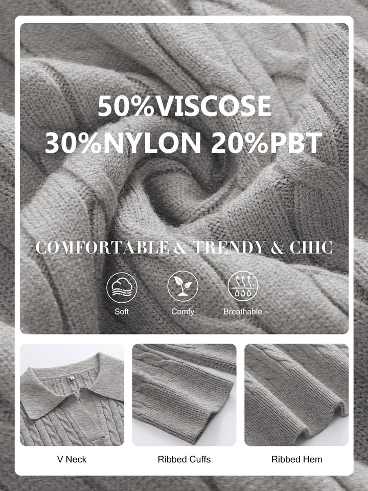 ANRABESS Womens Cable Knit Sweaters Long Sleeve V Neck Sweater Tops Casual Pullover Polo Shirts 2025 Fall Fashion Outfits
