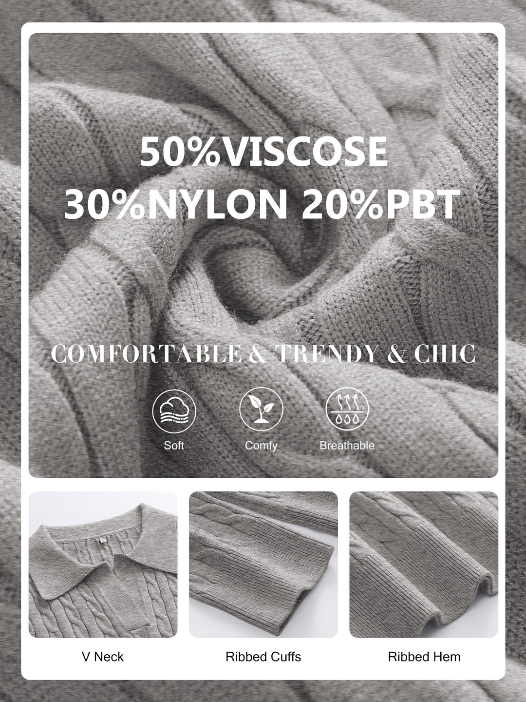 ANRABESS Womens Cable Knit Sweaters Long Sleeve V Neck Sweater Tops Casual Pullover Polo Shirts 2025 Fall Fashion Outfits