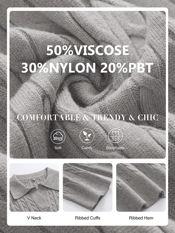 ANRABESS Womens Cable Knit Sweaters Long Sleeve V Neck Sweater Tops Casual Pullover Polo Shirts 2025 Fall Fashion Outfits