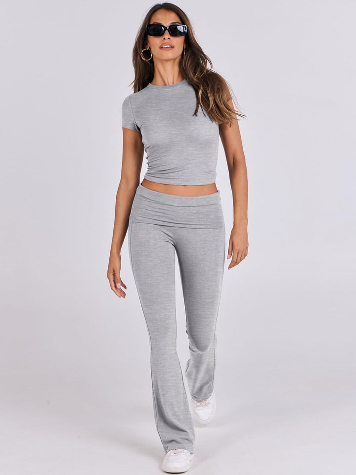 ANRABESS Lounge Sets for Women 2 Piece Foldover Yoga Flare Leggings Pants Crop Tops Casual Y2K Outfits Matching Tracksuit Set