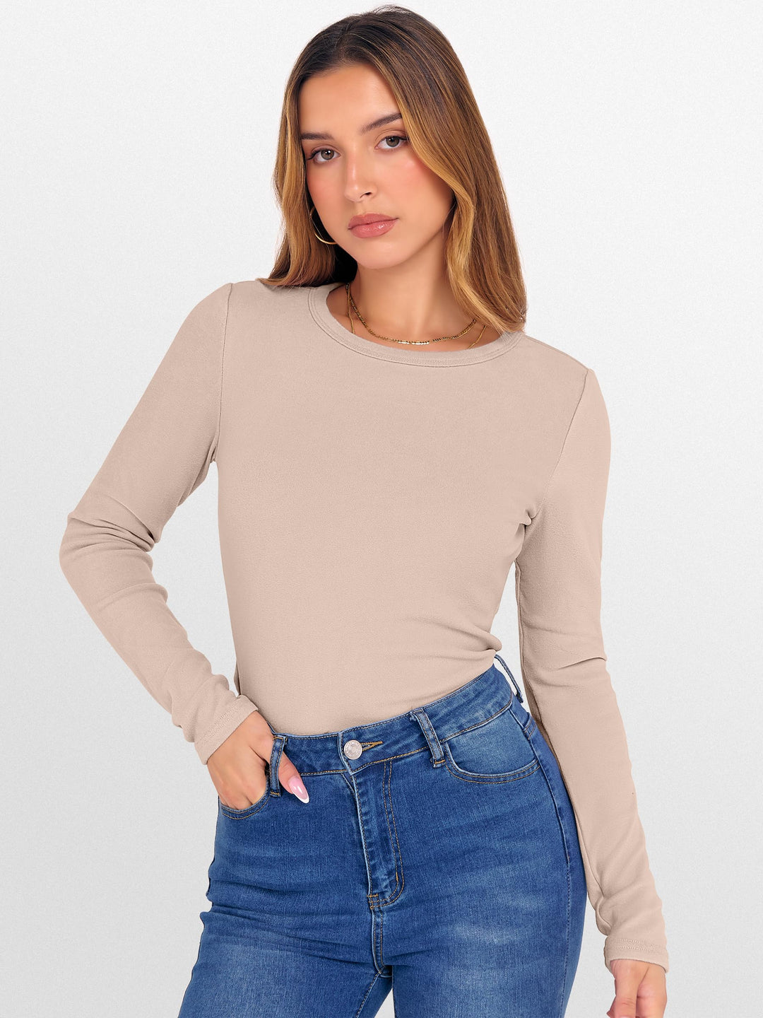 ANRABESS Womens Long Sleeve Thermal Shirts Slim Fit Basic Tee Tops Warm Fleece Undershirts 2025 Fall Winter Layer Outfits